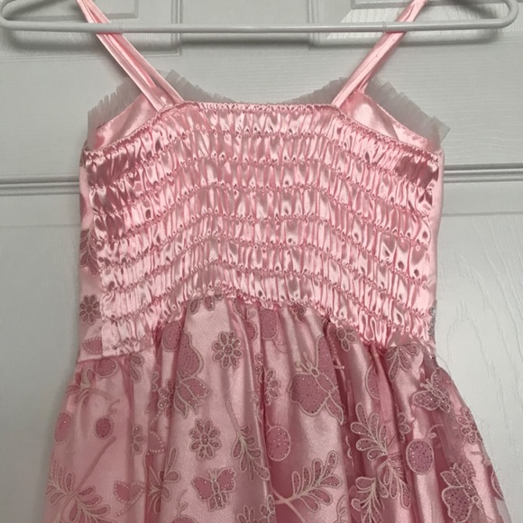 Pink Floral Butterfly Detail Dress Girl Size 10 Spaghetti Strap - Picture 7 of 8